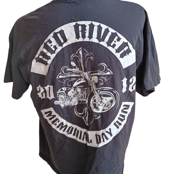 T-Shirt XL Biker Red River 2012 Memorial Day Run Delta Pro Weight Black Faded - Picture 1 of 6